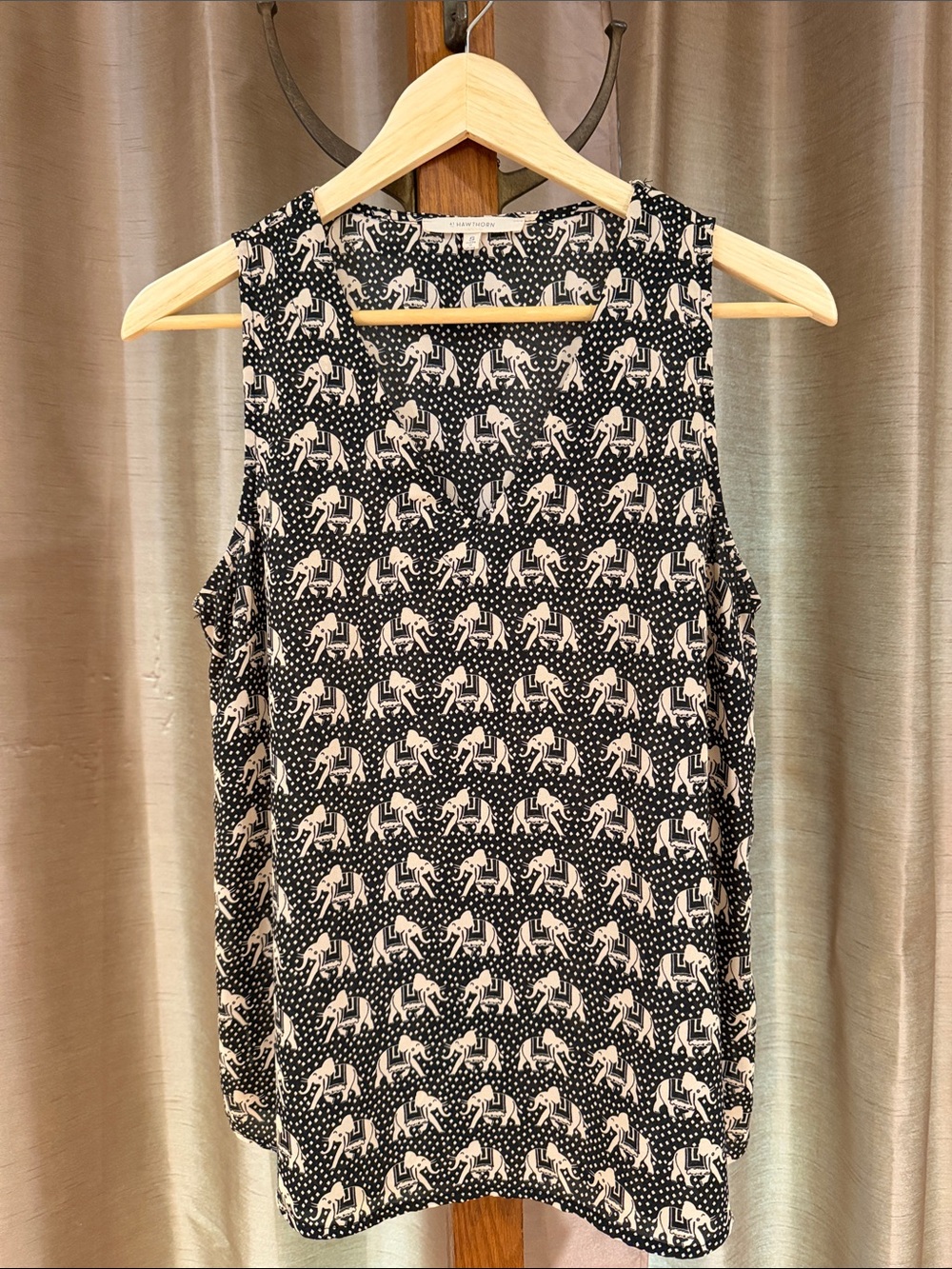 41 Hawthorn Black Tank with Cream Elephant Motif